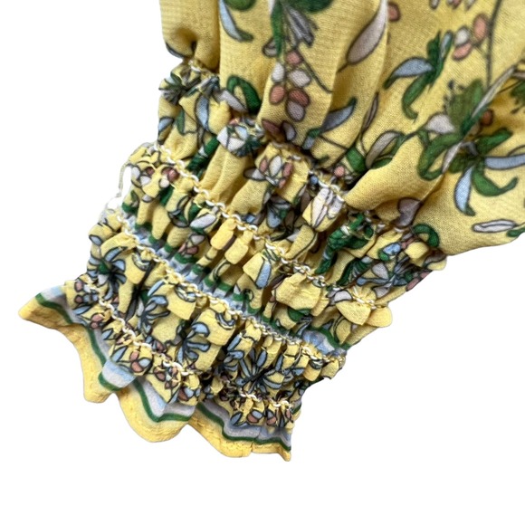 Max Studio Floral Mini Dress Yellow Size S Chiffon Long Sleeve Ruffles V-Neck - Picture 8 of 14